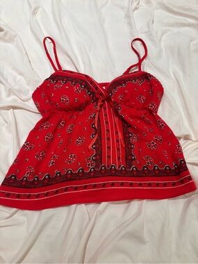 No Boundaries Red Paisley Tie-Front Spaghetti Strap Camisole